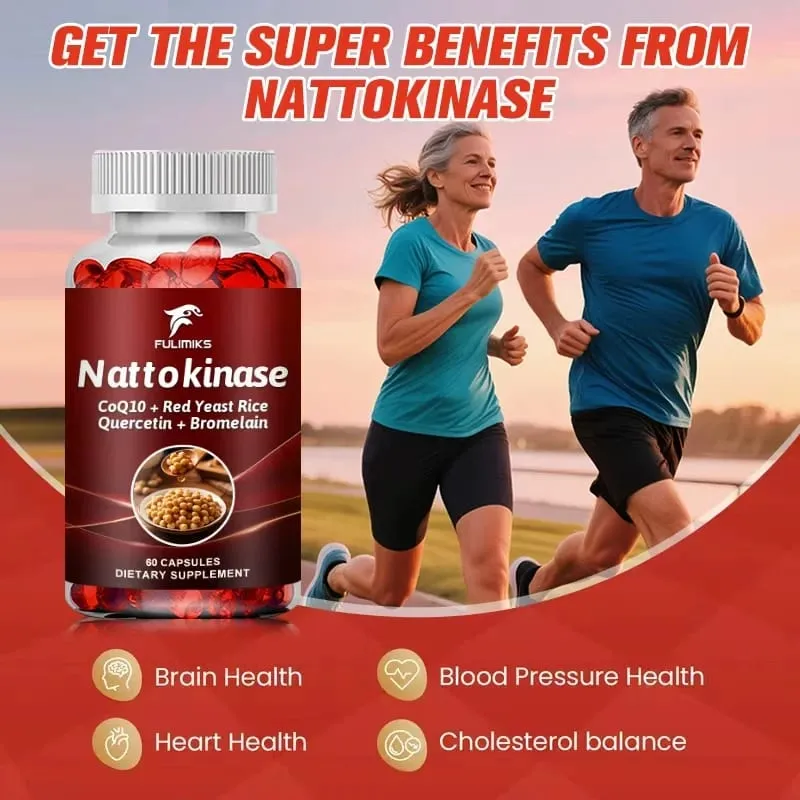 Nattokinase Supplement with CoQ10 Red Yeast Rice Quercetin Bromelain Support Blood Flow Heart Health Digestive Aid Energy