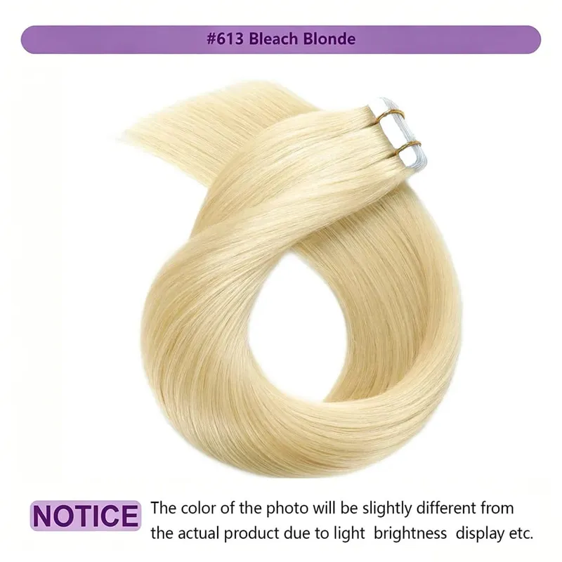 Tape in Hair Extensions Human Hair Bleach Blonde 26 Inch 50g/pack Straight Seamless Skin Weft Tape in Real Human Hair Extension