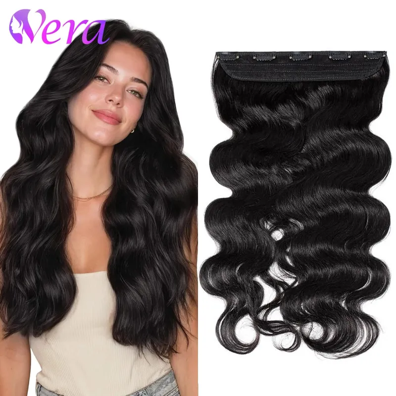 Curly One Piece Clip In Hair Extensions 100G Invisible Body Wave Human Hair With 5 Clips Natural Wave Clip In Hair Extensions
