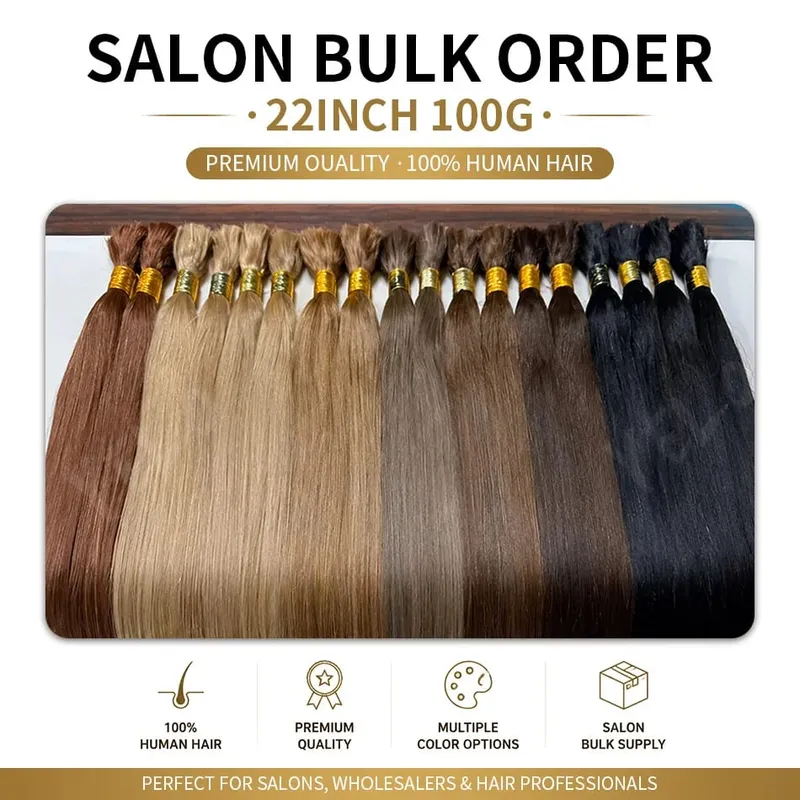 Inget inslag vietnamesiskt hår Mänskligt hår Bulk 613 100% Virgin Remy Rakt hår Bulk 99j Real Natural Hårförlängning Grått blont hår