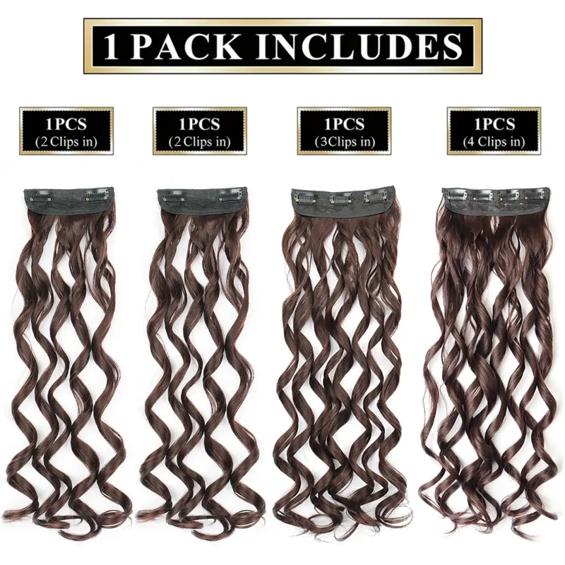 Synthetic 20 Inch Long Curly Clip In Hair Extensions 4pcs/set Bouncy Wavy Fake Hair Black Blonde Suitable For Women To Wear — image 3
