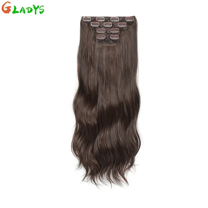 Ombre Clip Ins Synthetic Hair Extensions High Temperature Fiber Body Wave Brown 11 Clip Ins Daily Use Hair Piece Extensions