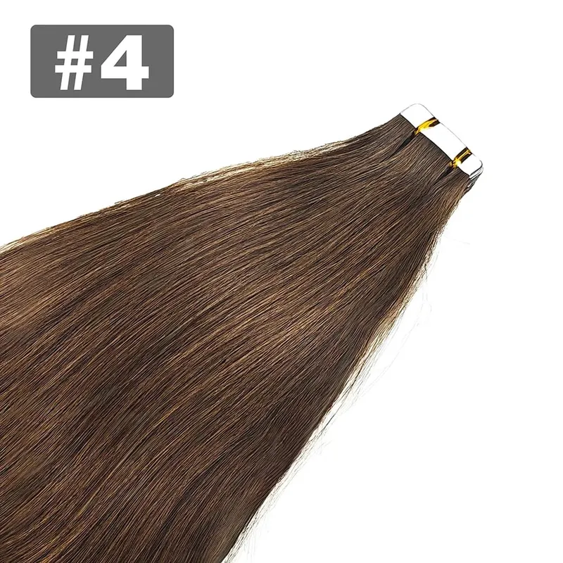 Dark Brown Tape In Hair Extensions Human Hair 20pcs 100% Remy Human Hair Straight Seamless Invisible Tape In Hair Extensions