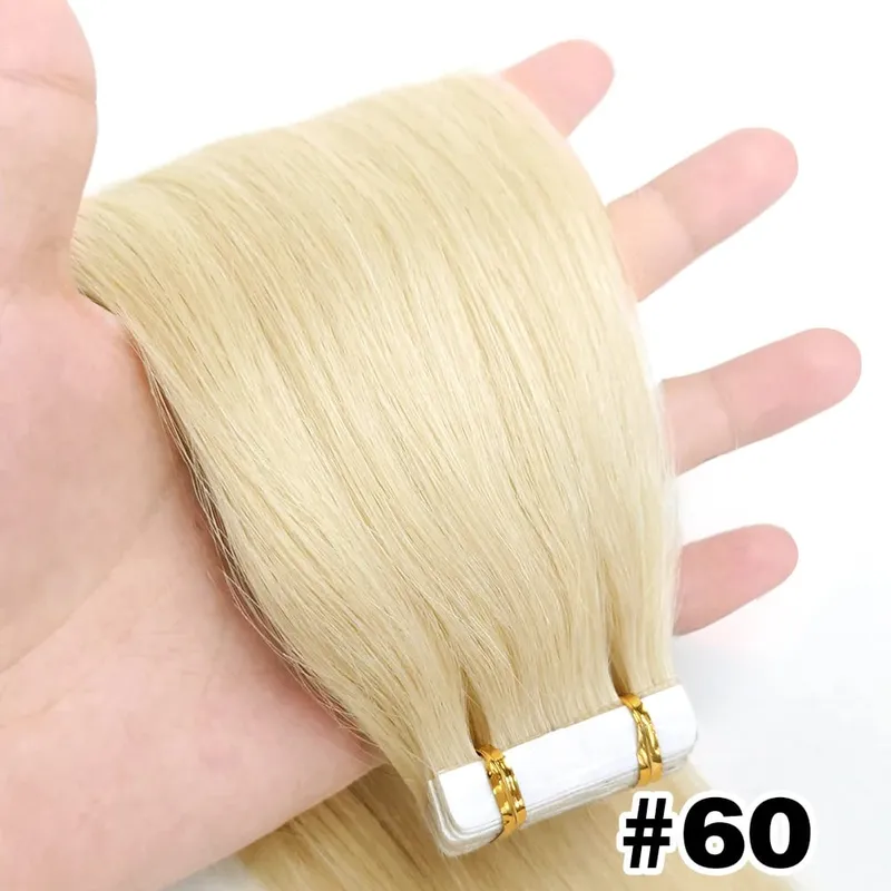 Straight Tape In Hair Extensions 100% Human Hair Blonde Brown Double Sided Adhesive Tape In Hair Natural Seamless Skin Weft