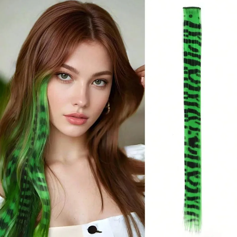 1pc/2pcs/3pcs/4pcs/6pcs/8pcs18" Long Straight Zebra Print Synthetic Feather clip in Hair Extensions Ideal Halloween Christmas