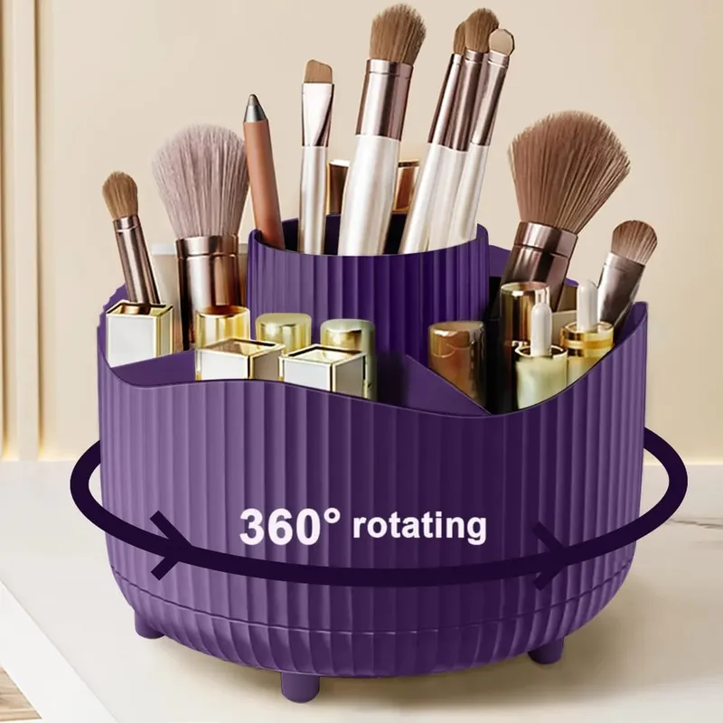 360° Rotating Makeup Organizer Makeup Holder Cosmetic Storage with 5 Compartments Multi-Functional Holder for Brushes Pen