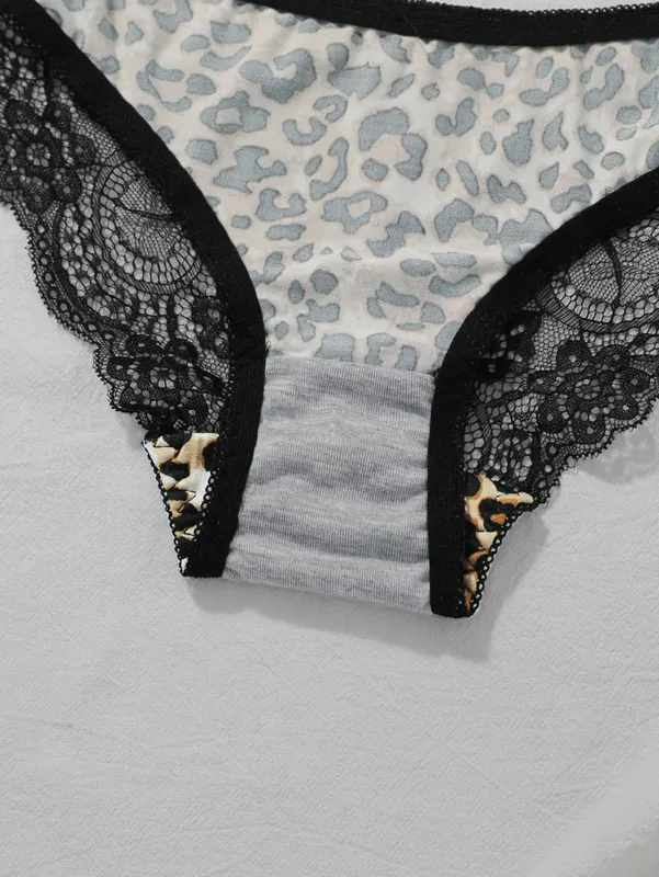 Sexy Leopard Lace Bra Set No Underwire Bra and Panty Set Women's Lingerie Set Soft Comfort Wireless Push Up Daily Wear