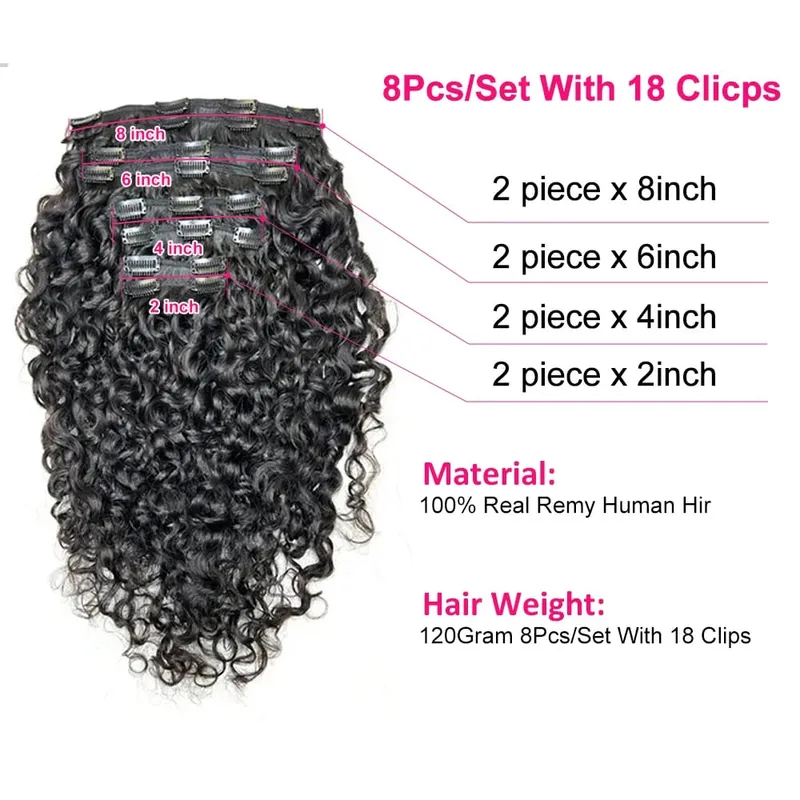 120g Burmese Curly Clip in Hair Extensions Clip Ins Human Hair 8 Pcs Per Set With 18 Clips Human Hair Extensions For Black Women