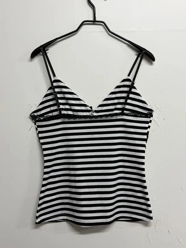 Y2k Emo Women Summer Streetwear Sexy Acubi V-neck Stripes Tank Tops Lace Trim Sleeveless Camisole Goth Grunge 2000s Alt Clothes