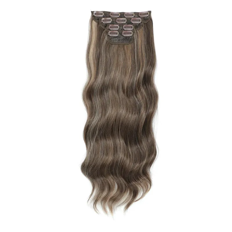 24Inch Clips Body Wave Bundle Ombre Grey Blonde P27/613 4Pcs/Lot Clip In 220g Ombre Brown 6# High Temperature Bio Synthetic Hair