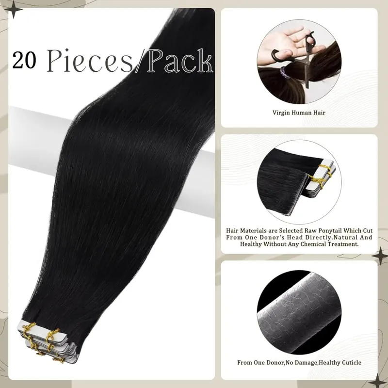 Tape in Hair Extensions Human Hair Seamless Tape in Hair Extensions Invisible Tape ins Virgin Remy Human Hair 50g/pack