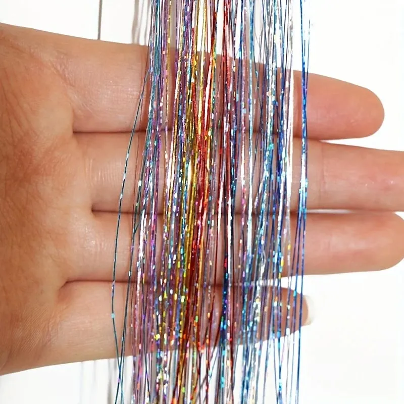 20-inch 6-clip synthetic fibers hair extensions glittery fairy hair extensions sparkly horse hair shimmering set for horse