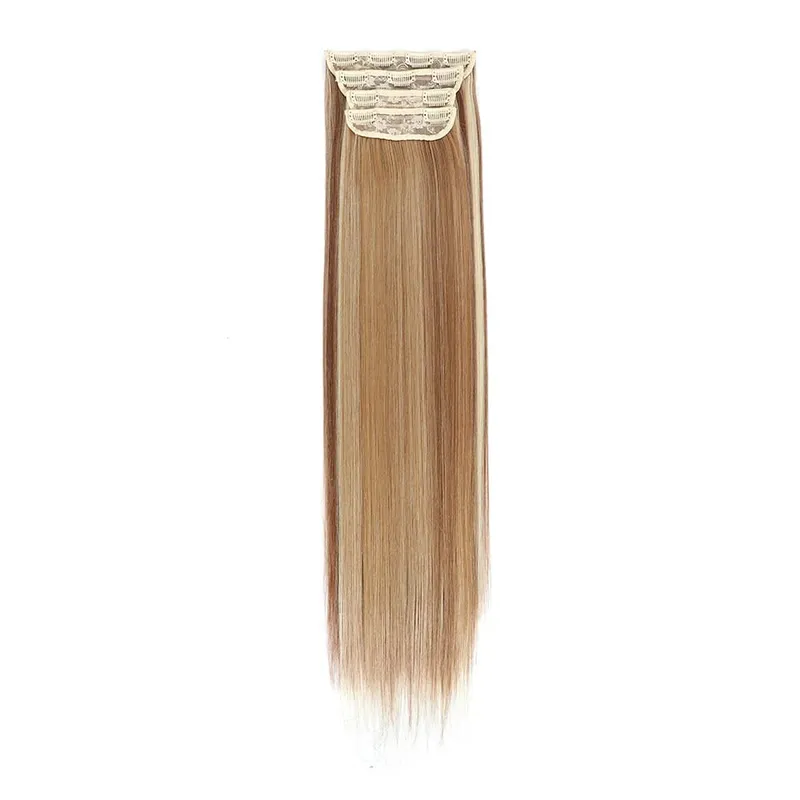 Straight High Temperature Fiber 11 Clips Ins Hair Extensions 24 Inch Orange Brown Synthetic Hair Daily Use Hair Pieces For Women