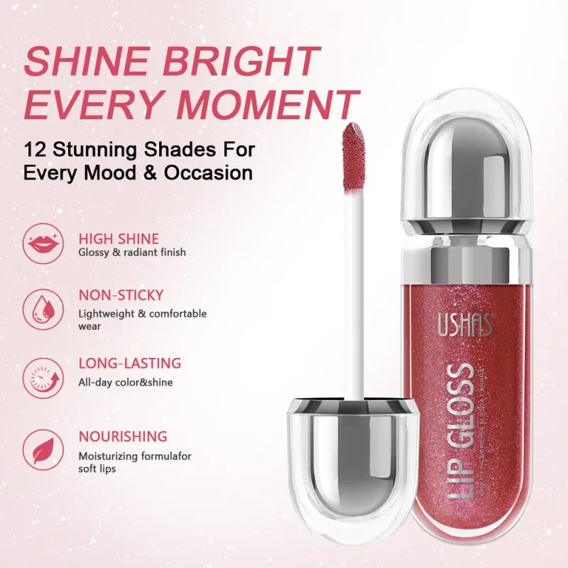 Shimmer Lip Gloss 12 Shades Glass High Shine Μη κολλώδες Ενυδατικό Μακιγιάζ χειλιών που γεμίζουν μεγάλη διάρκεια