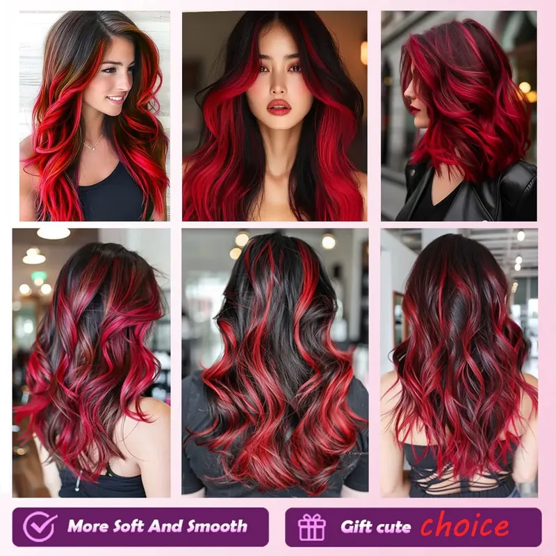 Red Human Hair Tape-In Hair Extensions Brighten Your Hair Color Add Hair Length&Volume or Cosplay Use Hair Extensions 50g 20Pcs
