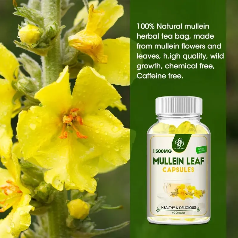 iMATCHME Mullein Leaf Capsules Lung Cleansing Unobstructed Breathing Relieve Cough Detoxification Health Care Antioxidat Enhance Immunity