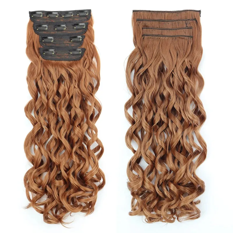 Synthetic 20 Inch Long Curly Clip In Hair Extensions 4pcs/set Bouncy Wavy Fake Hair Black Blonde Suitable For Women To Wear — image 8