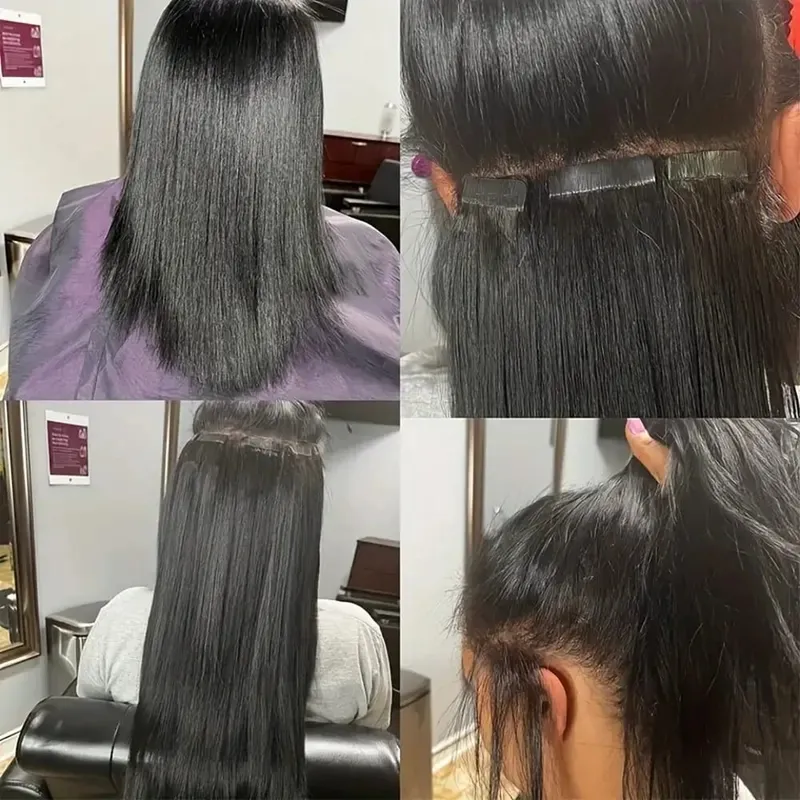 Tape in Hair Extensions Straight Human Hair Remy Tape in Human Hair Extension Natural Color Seamless Silky Straight Skin Tape In