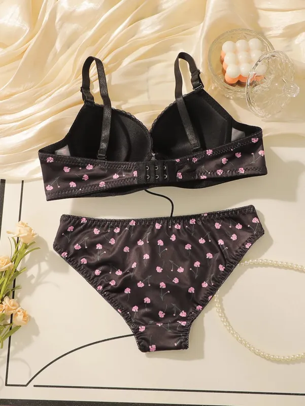 Women's Sexy Lace Lingerie Set Lady Push Up Bra with Steel Ring S-XL Pretty Printed Brassiere Female Fashion Underwear