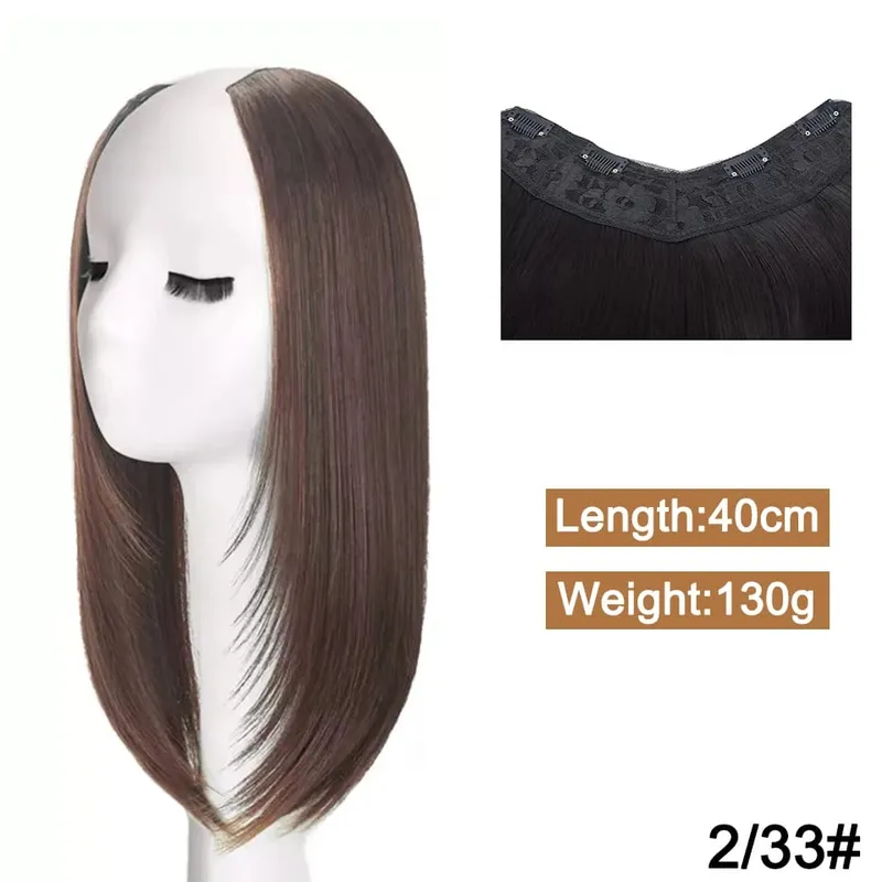 Synthetic Long Straight Hairstyles Clip In Hair Extension V Shape Heat Resistant Hairpieces Brown Black Hair