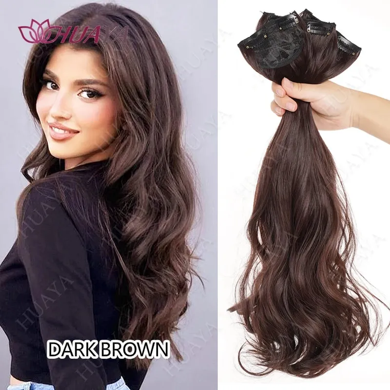 Clip In Hair Extensions 3 PCS Full Head 20/24 Inch Long Curly Wavy Synthetic Hair Pieces Natural Wavy For Women Girls Hair