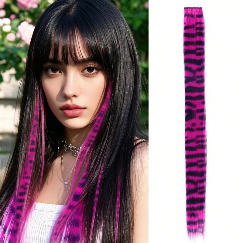 1pc/2pcs/3pcs/4pcs/6pcs/8pcs18" Long Straight Zebra Print Synthetic Feather clip in Hair Extensions Ideal Halloween Christmas
