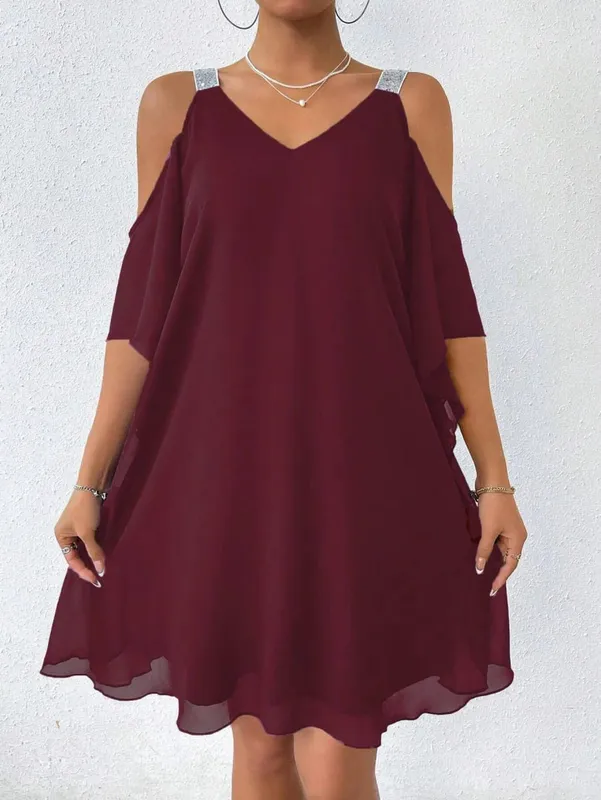 Women's V Neck Puff Sleeve Sequin Dress Fashion Party Gown Casual Life & Gathering Wear Elegant Evening