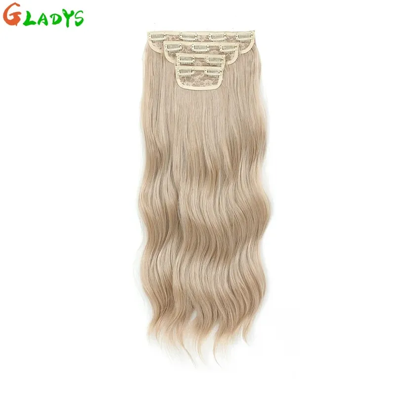 Gladys 220g/4Pcs 11 Clips Ins Ombre Grey Synthetic Hair Extensions 22 Inch Body Wave Ombre Brown Clip Ins Daily Use Hair Pieces