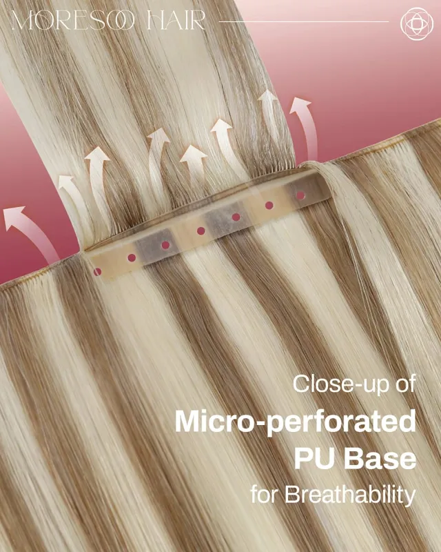 Moresoo Butterfly Weft Human Hair Extensions PU Hole Straight Extensiones De Cabello Humano Pu Hole Weft for Women and Party