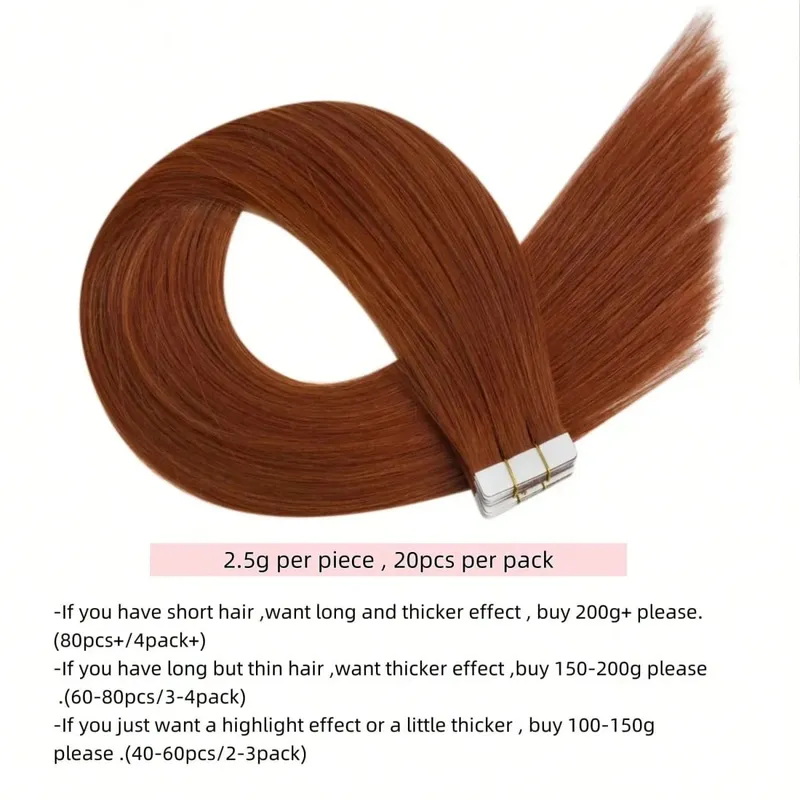 Jessie's Wig #33 16-26inch Tape In Hair Extensions 20pcs/Pack 50g Remy Silky Straight Human Hair Extensions For Volume Add