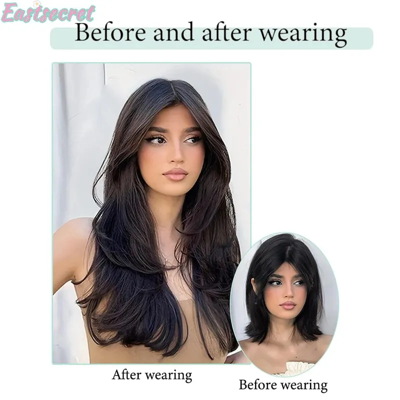Synthetic Long Straight U-Shaped Arrangement Half Head Wig for Women Black Brown Clips in Hair Extension Natural Fake Hairpieces — image 7