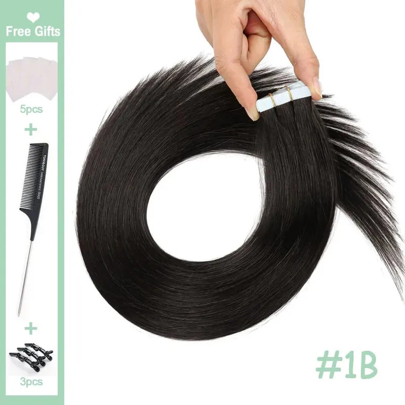12-24" Brazilian Remy Hair 20pcs Straight Seamless Invisible Tape In Human Hair Extensions Tape In Hair Extensions Human Hair