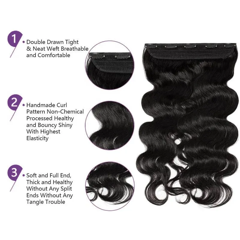 Curly One Piece Clip In Hair Extensions 100G Invisible Body Wave Human Hair With 5 Clips Natural Wave Clip In Hair Extensions