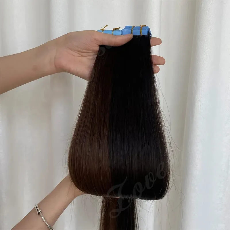 Luxurious Highlight Invisible Tape In Hair Extensions Human Hair Injection Pu Tape In Straight Hair Extensions Thick Ends