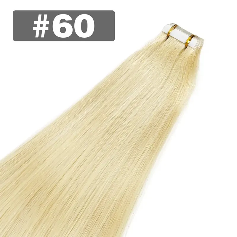 Platinum Blonde Tape In Hair Extensions Human Hair #60 Color 20Pcs 40G Invisible Tape Ins Seamless Skin Weft Remy Hair Extension