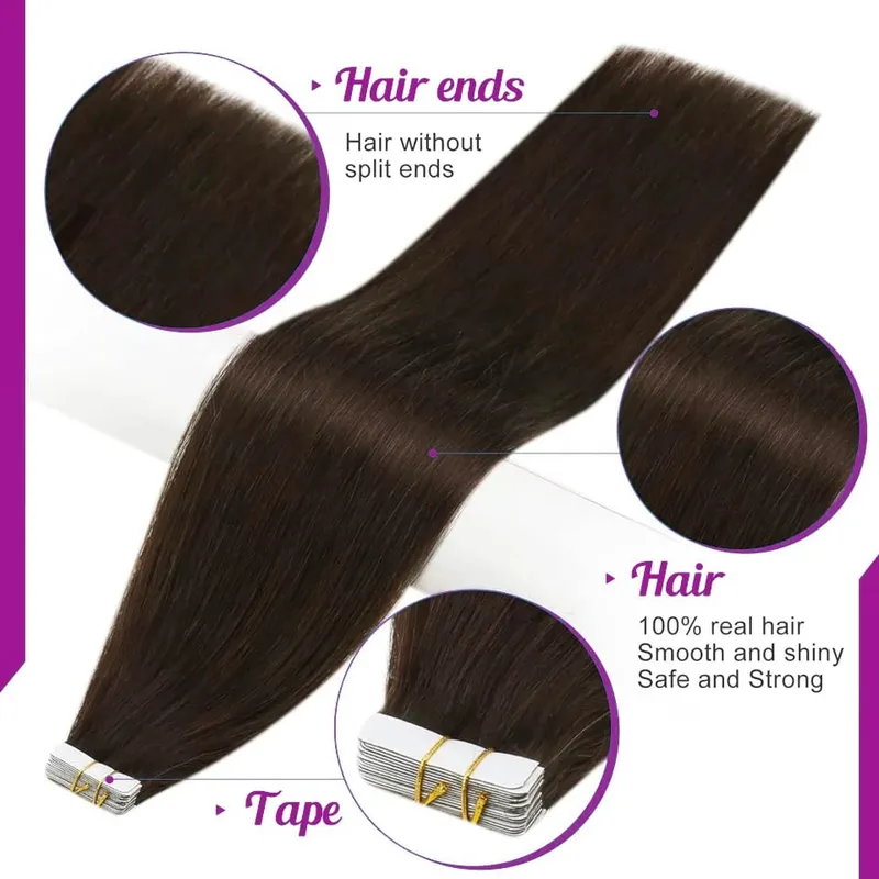 Natural Color Tape In Hair Extensions Human Hair Silk Straight Tape In Extensions Seamless Invisible Color P4/27 50G for Women