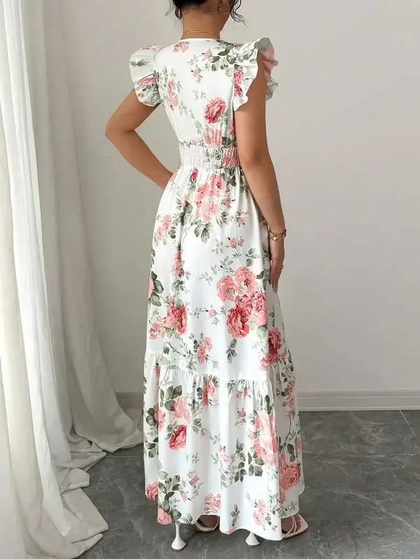 Pakaian Bercetak Bunga Romantik Wanita 2026 Fesyen Minimalis Skirt Elegan Kasual Musim Panas yang Sesuai untuk Wanita