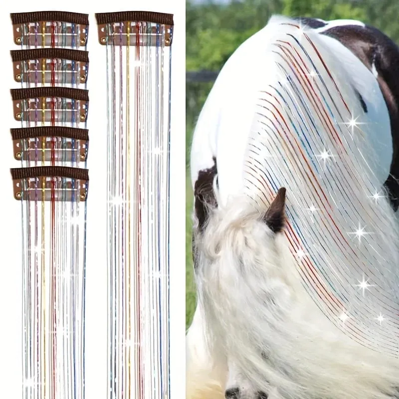 20-inch 6-clip synthetic fibers hair extensions glittery fairy hair extensions sparkly horse hair shimmering set for horse