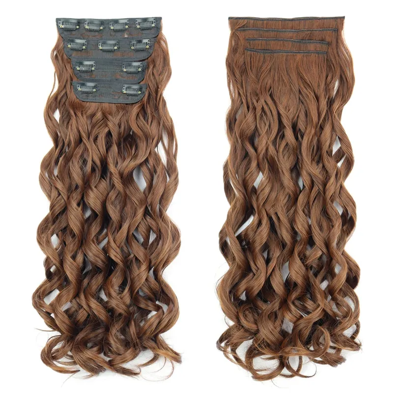 Synthetic 20 Inch Long Curly Clip In Hair Extensions 4pcs/set Bouncy Wavy Fake Hair Black Blonde Suitable For Women To Wear — image 9