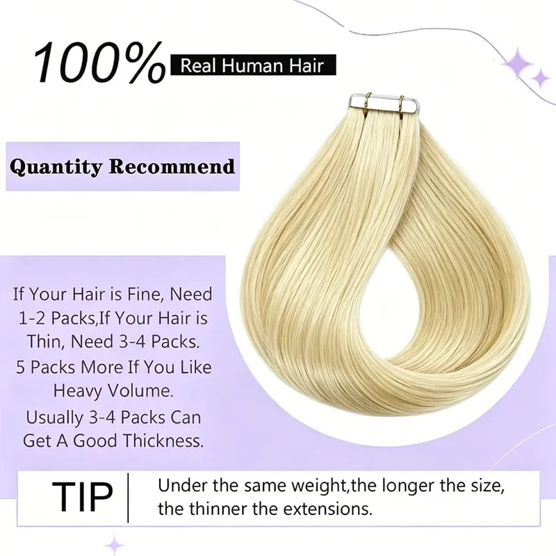 50g Straight Tape in Hair Extensions Human Hair 613 Color Bleach Blonde Seamless Skin Weft Tape in Real Human Hair Extension