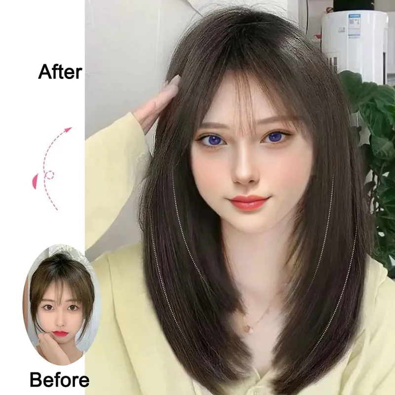 Synthetic Long Straight Hairstyles Clip In Hair Extension V Shape Heat Resistant Hairpieces Brown Black Hair