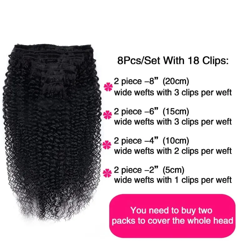 120g Kinky Curly Clip in Hair Extensions Clip Ins Human Hair 8 Pcs Per Set With 18 Clips Human Hair Extensions For Black Women
