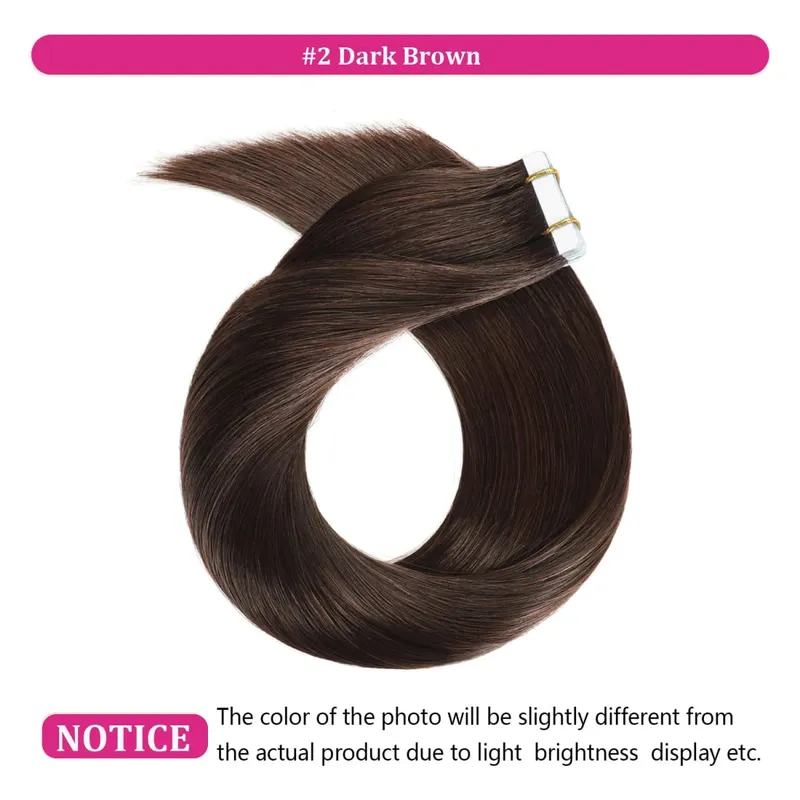 Dark Brown Tape In Hair Extensions Human Hair 20pcs 100% Remy Human Hair Straight Seamless Invisible Tape In Hair Extensions