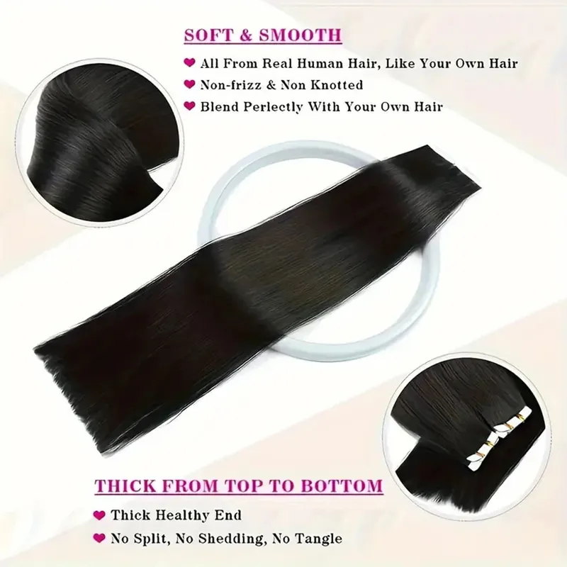 Straight Tape In Hair Extensions 20/40/60pcs Natural Black 100% Brazilian Human Hair Invisible Tape Ins Hair Extension For Women