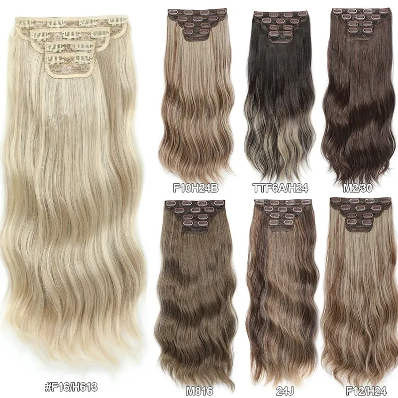 24Inch Clips Body Wave Bundle Ombre Grey Blonde P27/613 4Pcs/Lot Clip In 220g Ombre Brown 6# High Temperature Bio Synthetic Hair