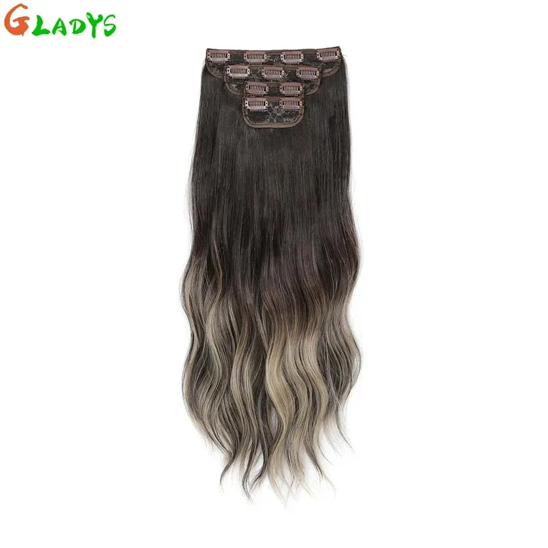 Ombre Clip Ins Synthetic Hair Extensions High Temperature Fiber Body Wave Brown 11 Clip Ins Daily Use Hair Piece Extensions