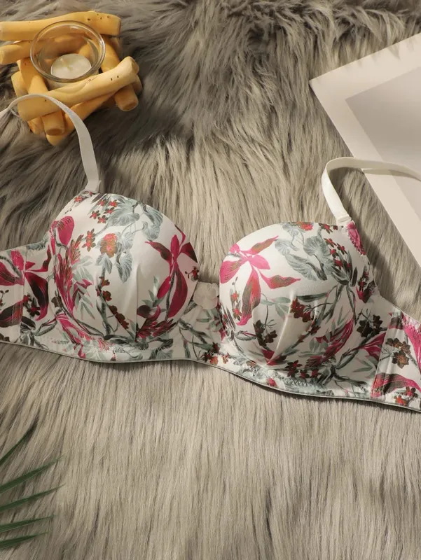 Kadınlar Pretty Baskılı Push Up Sütyen ve Külot Seti Dantel Balenli Sütyen Seksi iç çamaşırı seti Kadınlar için Rahat Günlük Iç Çamaşırı