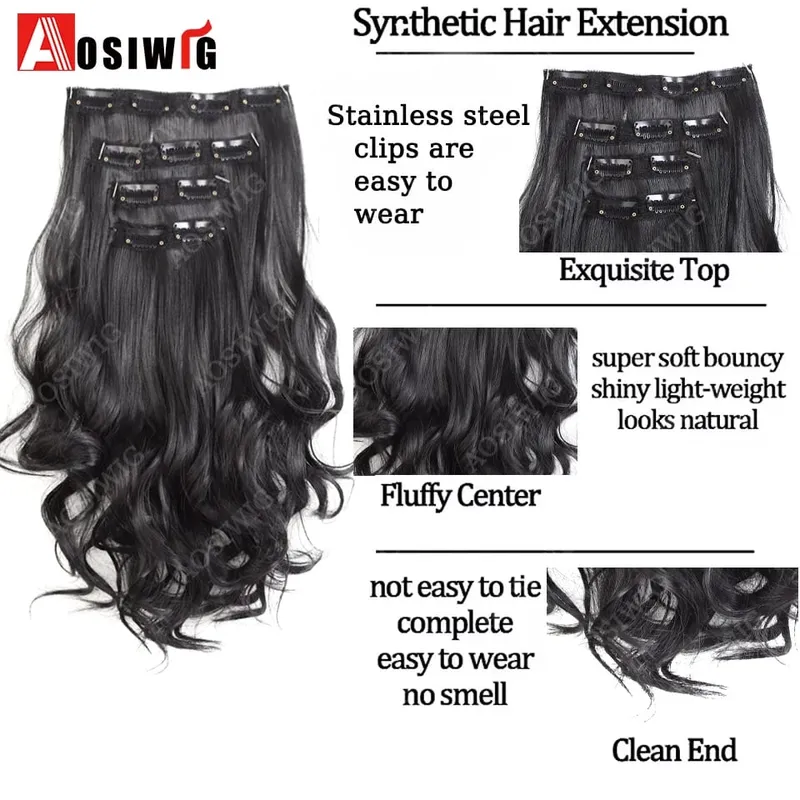 Synthetic 11 Clips Clips in Hair Extensions Long Curly Hairstyle Black Blonde Hairpieces Heat Resistant False Hair Daily Use