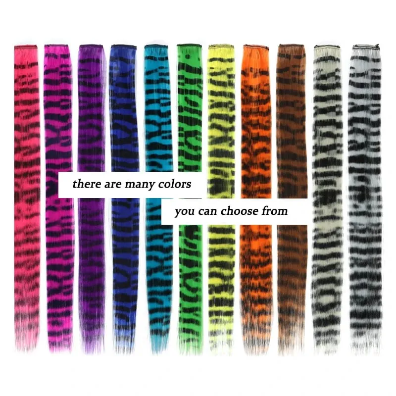 2PCS 18inch Hair Extensions Wig Hairpiece Colorful Leopard Print Hair Extensions Clip in for Women Halloween Party Daily Wear