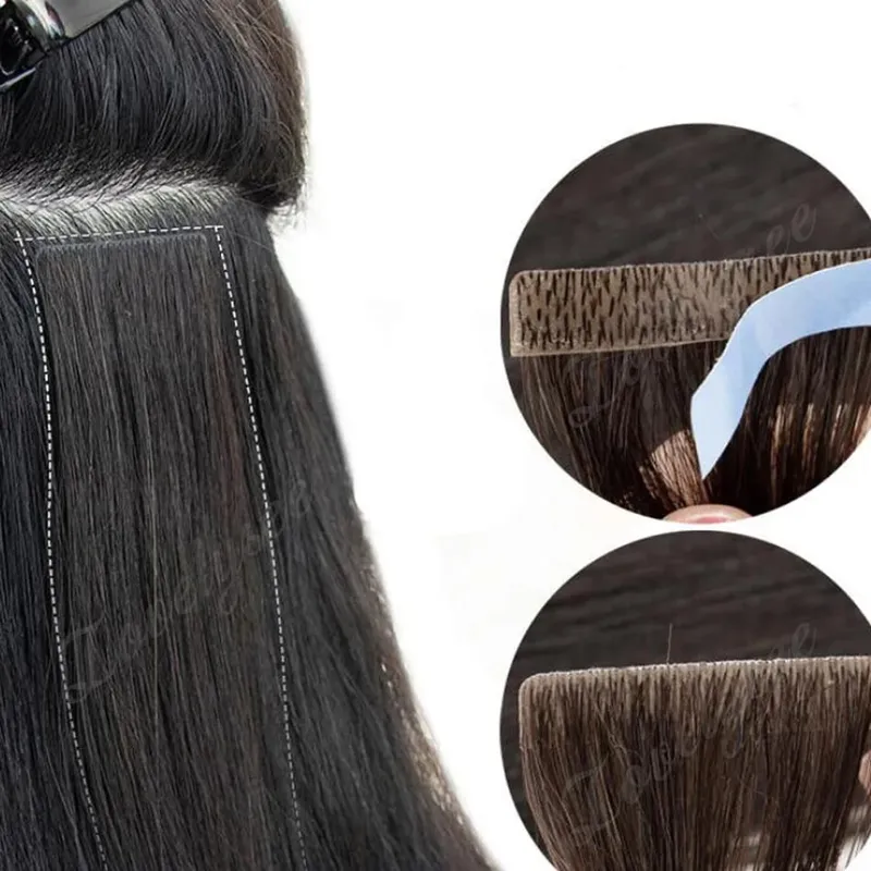 Luxurious Highlight Invisible Tape In Hair Extensions Human Hair Injection Pu Tape In Straight Hair Extensions Thick Ends